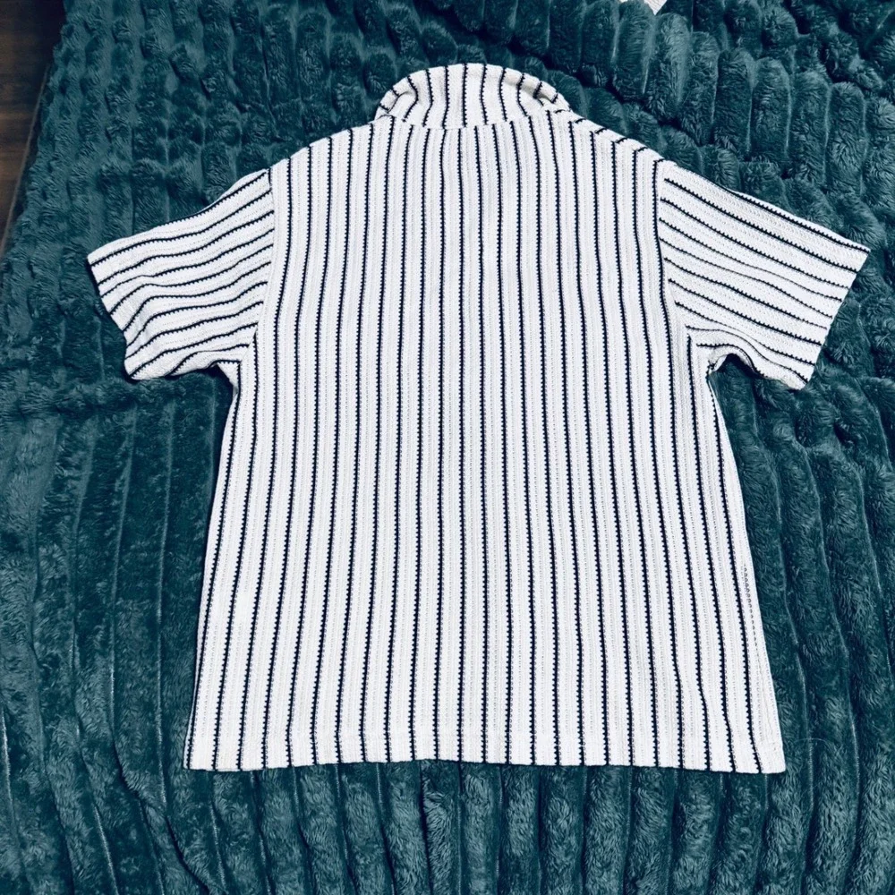NEW Zara Size 13-14‎ Crochet Polo Button Down Striped White Black Spring Summer